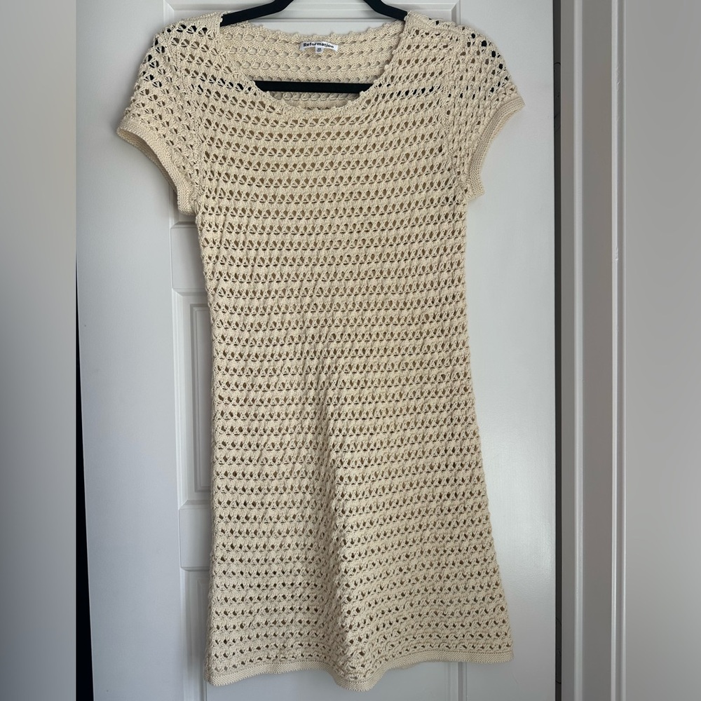 NWOT Reformation Cassie Open Knit Mini Dress Color Sugar Size XS